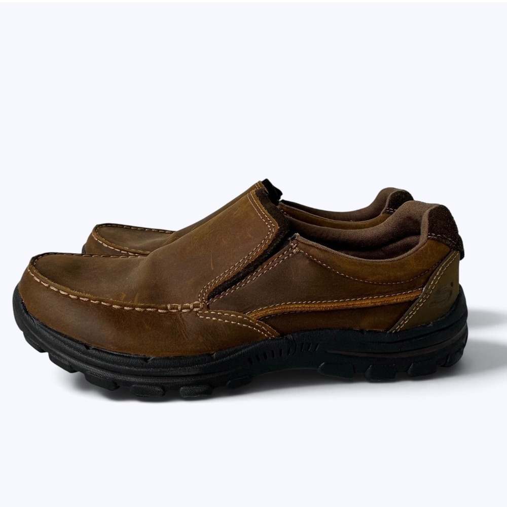 Skechers Braver Rayland Slip On Loafers Brown Leather Relaxed Fit 64502 Mens 9